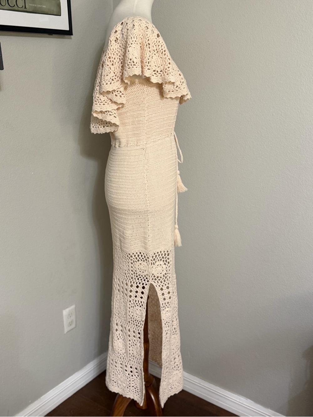 Spell Iluka Crochet Organic Cotton Maxi Dress Blush Pink Off Shoulder Boho Small - Picture 11 of 17